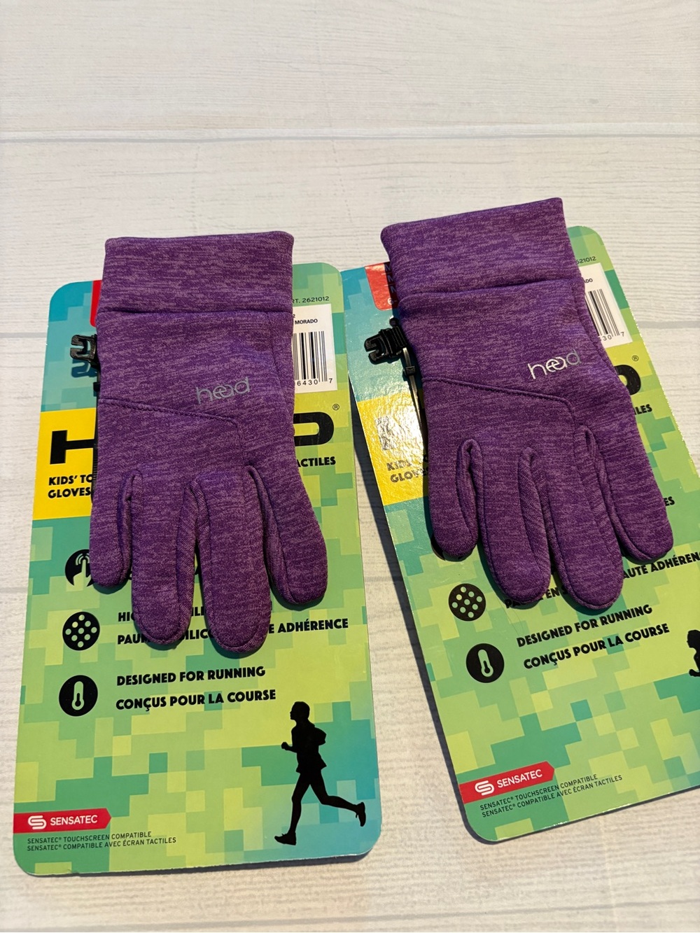 2 pairs Head Purple Kids Touchscreen gloves size M/6-10